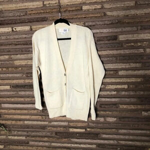 Pringle of Scotland Women's Vintage Dad Ivory Wool Blend Cardigan Sweater M
